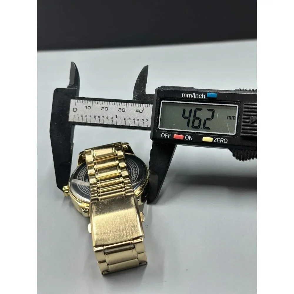 Techno Pave Watch Men Gold Tone Date Window 46MM Case New Battery 7.25